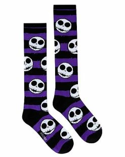 Deals 💯 Jack Skellington Striped Knee High 🧦 Socks - The Nightmare Before 🎄 Christmas ⌛