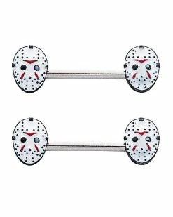 Wholesale 😍 White Jason Voorhees Mask Nipple Barbells 14 Gauge - Friday the 13th 😉