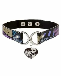 Deals 😀 Jack and Sally Heart Dangle Choker Necklace - The Nightmare Before 🎄 Christmas 🔔
