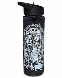 Outlet 🤩 Jack Skellington and Sally Water Bottle with Straw 24 oz. - The Nightmare Before 🎄 Christmas ✔️